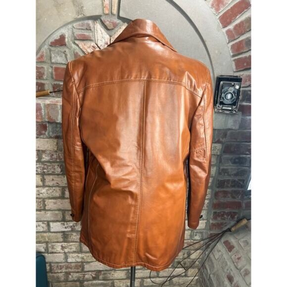 Leather Jacket sherpa lining carmel groovy 1970s - Picture 7 of 12